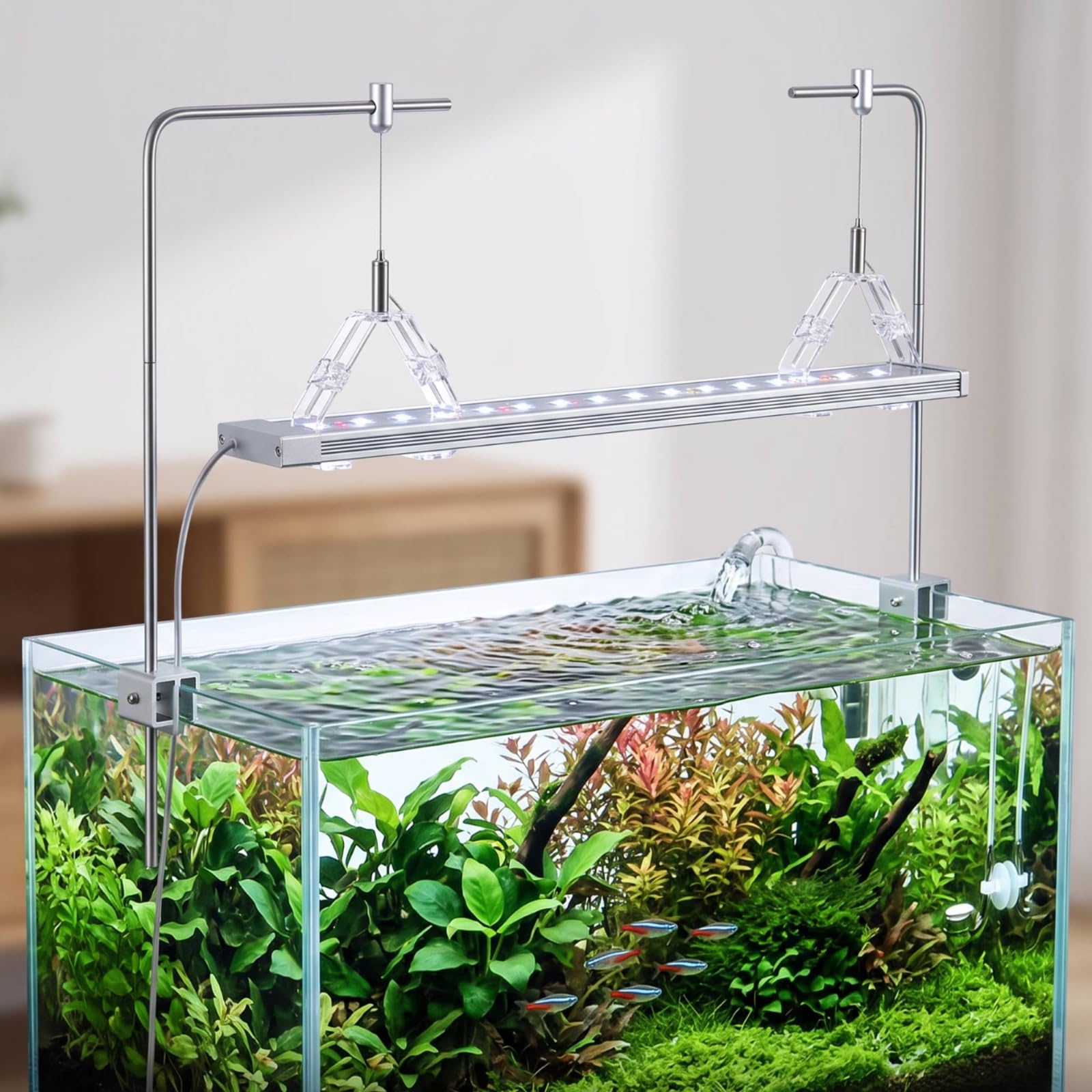 Aquarium Lampenhalterung Aquarium Licht Träger Halter Gestänge Edelstahl Langlebig Verstellbarer Oberarm Fixierklemme Saubere Linienführung Minimaler Look für Wohnzimmer Empfangsbereich Ausstellung