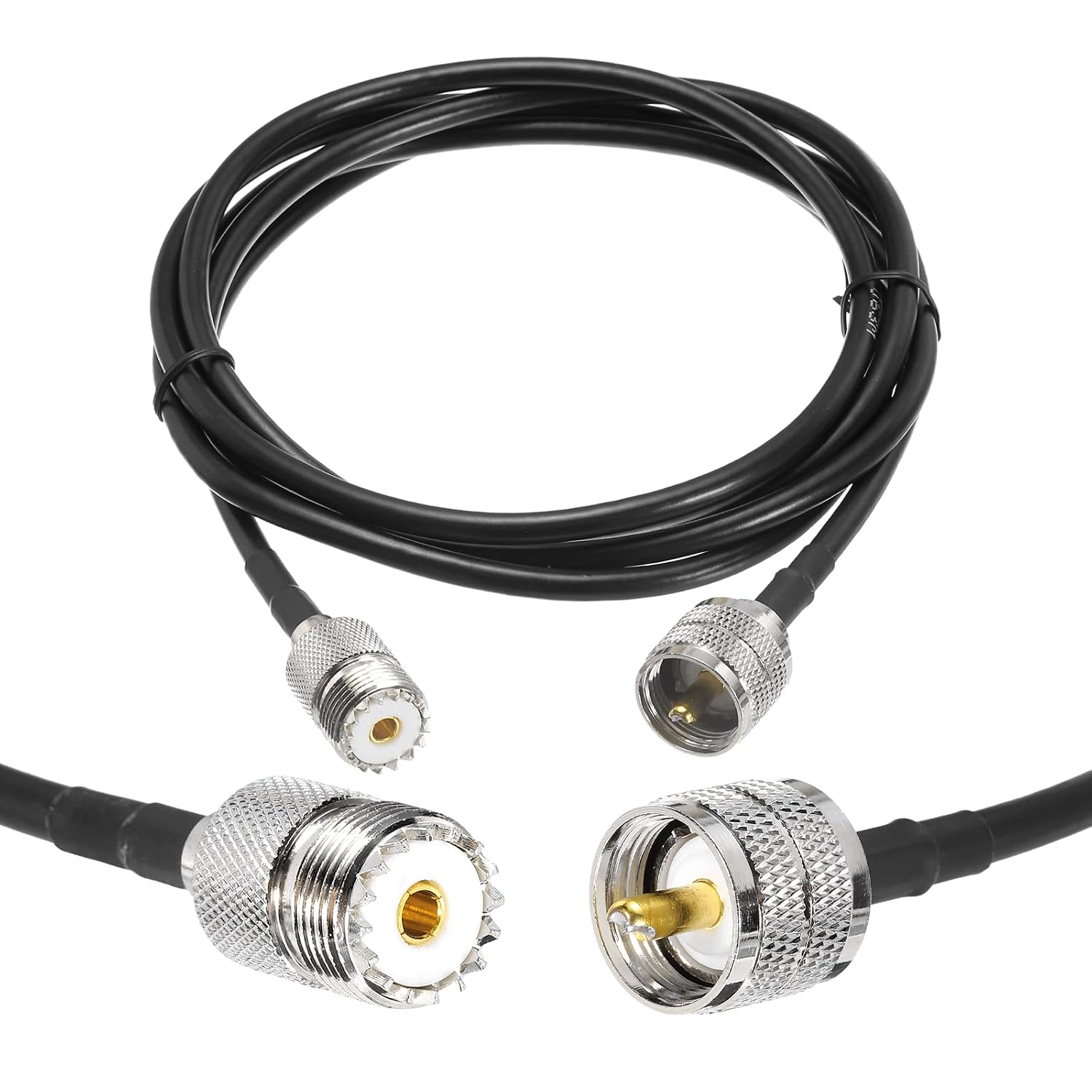 MECCANIXITY 2PCS RG58 Coaxial Cable, 1ft/0.3 M, UHF PL-259 Male to UHF SO 239 Female, 50 Ohm, Low Loss, Ham Radio, CB Radio, Antenna Analyzer