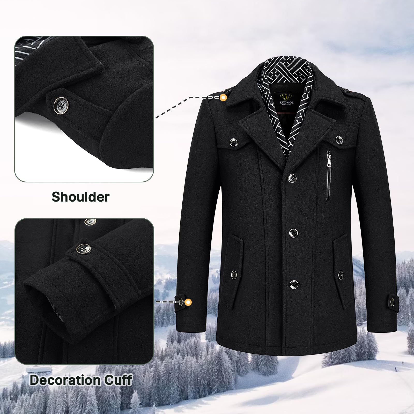 Manteau Homme en Laine Hiver Chaud Trench-Coat Homme Caban Pardessus Épais Business Slim Fit Overcoat