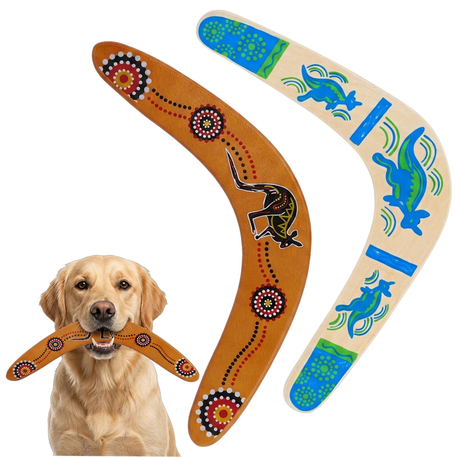 2er Set Holz-Bumerang, V-Form Massivholz Boomerang mit Känguru-Motiv, Wasserfestes Sportspielzeug für Outdoor Spiele und Familienaktivitäten