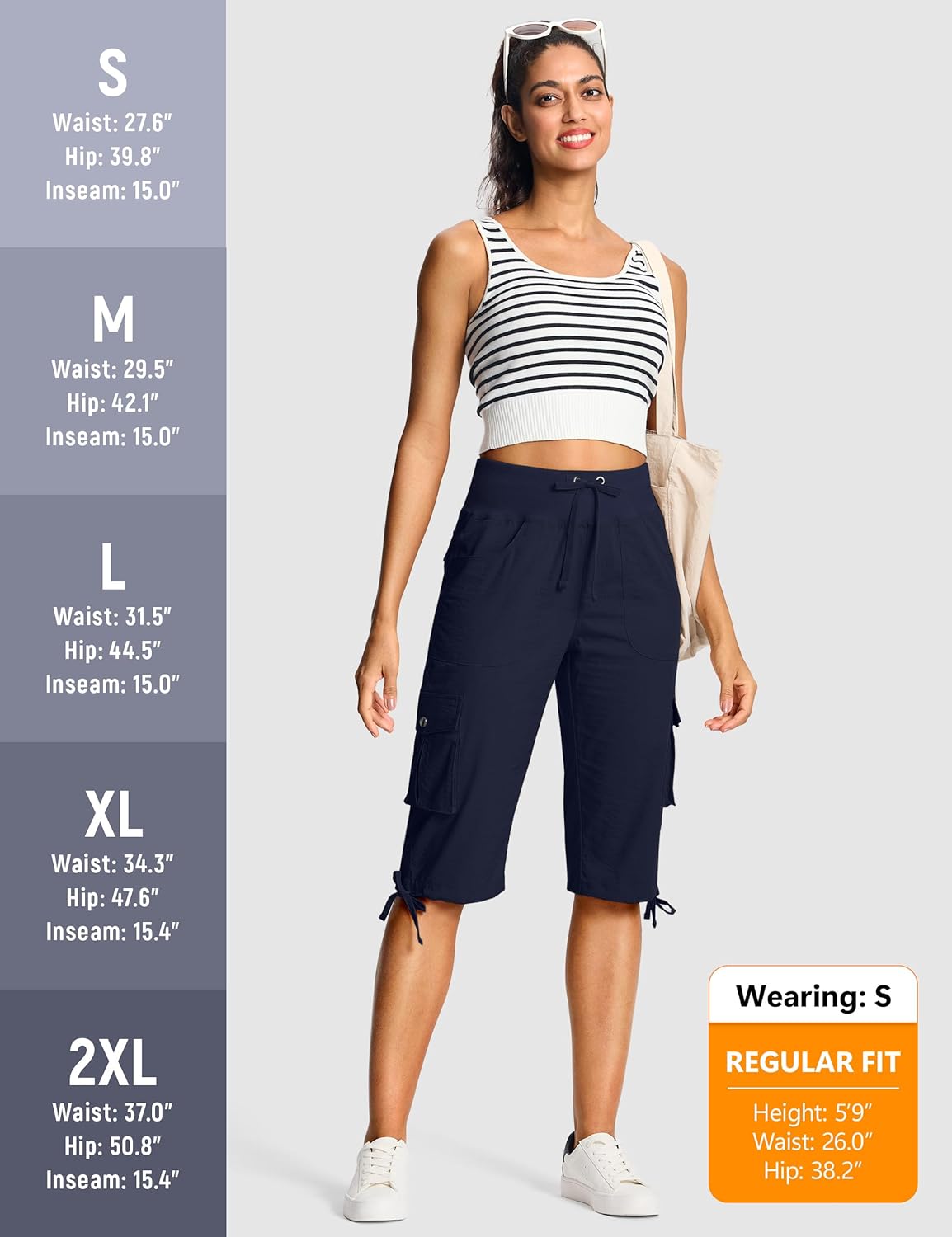 15"/ 18" Capri Pants for Women Cargo Hiking Pants Lightweight Women's Capris with 6 Pockets Summer Casual Travel