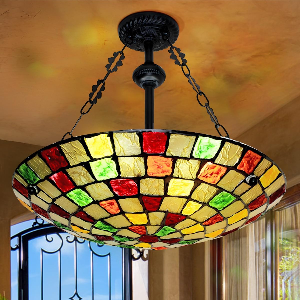 A Million Vintage Chandelier Pendant Light Fixtures, 5 Light-20 inches Colorful Style Stained Acrylic Inverted Hanging Lamp for Kitchen Island Living Room Dining Room Foyer