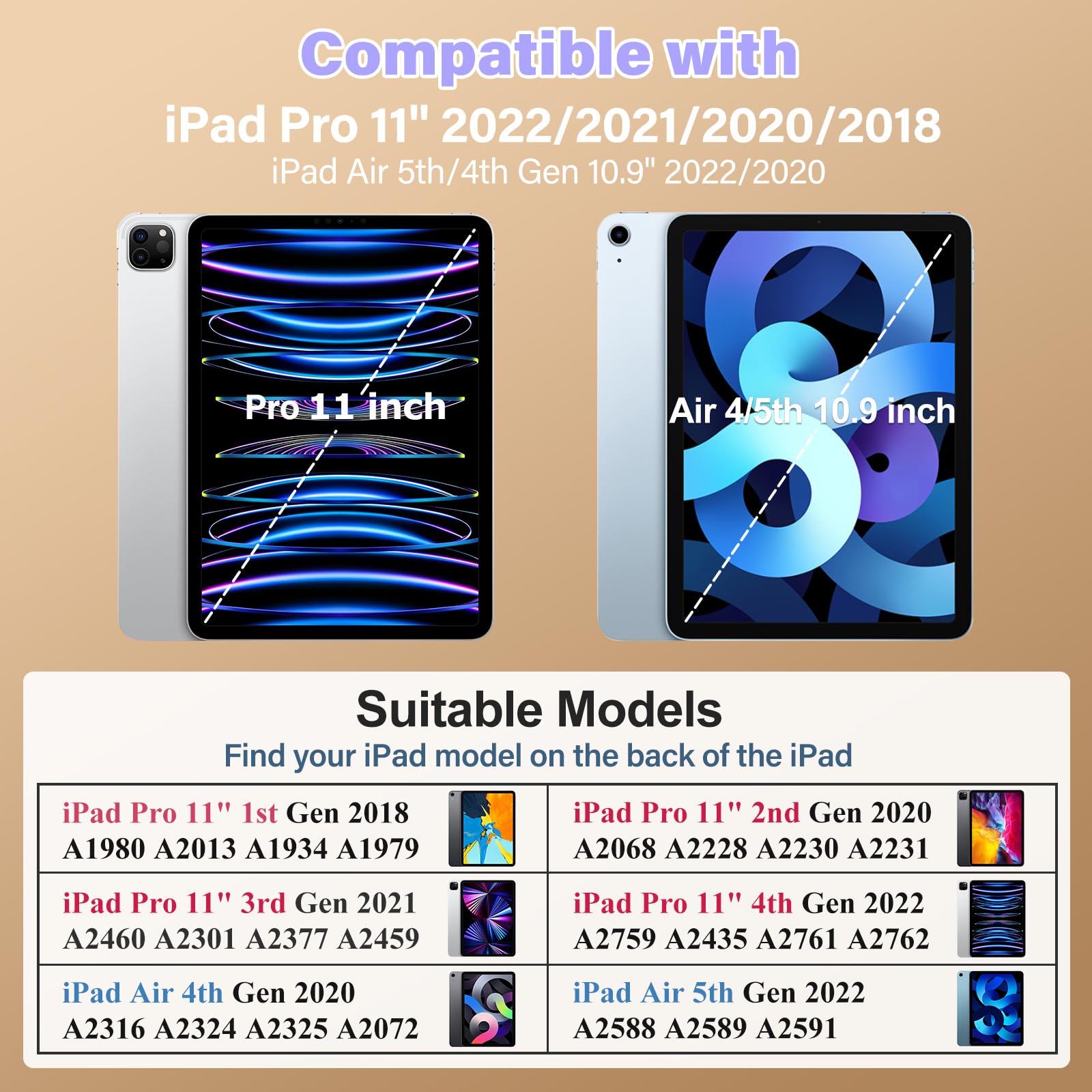 HOGENL Étui papillon pour iPad Pro 11" 2022/2021/2020/2018/iPad Air 5e/4e génération avec porte-crayon, bandoulière de protection robuste pour enfants et filles – Violet