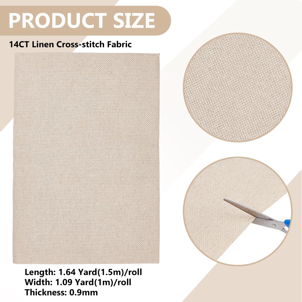 BENECREAT 14CT Leinen Kreuzstichstoff 1x1.5 m Biskuit Aida Stoff Zum Kreuzstich Für Bastelstickereien Handgefertigte Handarbeiten DIY Handwerk