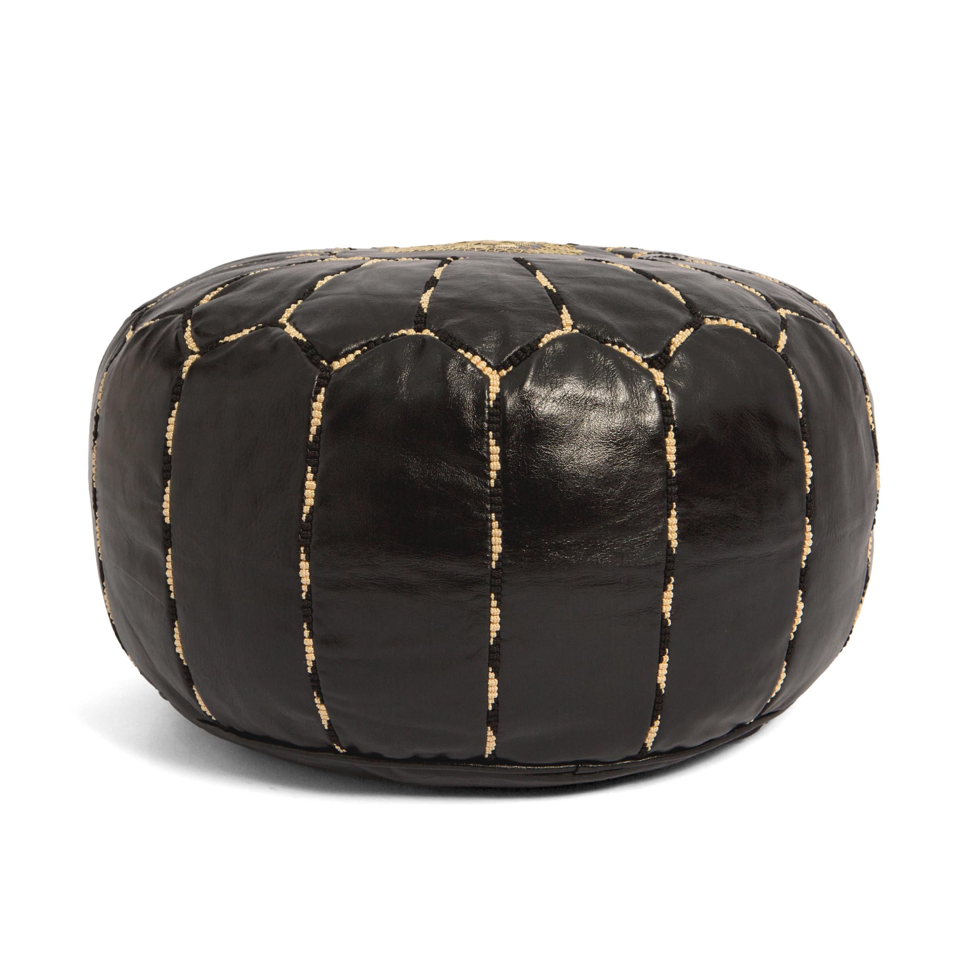 Marrakesh Gallery Unstuffed Moroccan Leather Black Pouf Cover, Footstool Ottoman - Handmade Floor Footrest Cushion, Bean Bag Chair, Foot Rest for Boho Living Room Bedroom, Kids Room, Gift & Wedding!