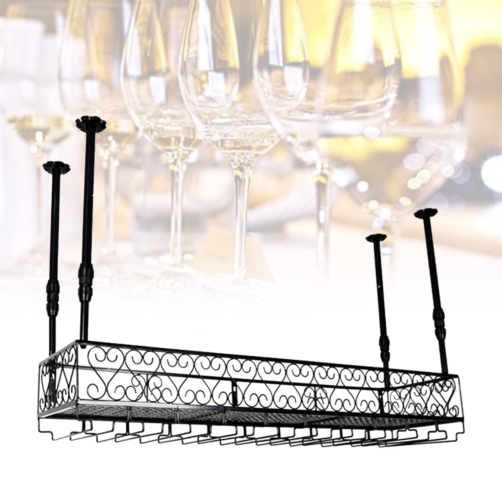 Porte-gobelet à pied suspendu en fer forgé pour un présentoir à vin raffiné