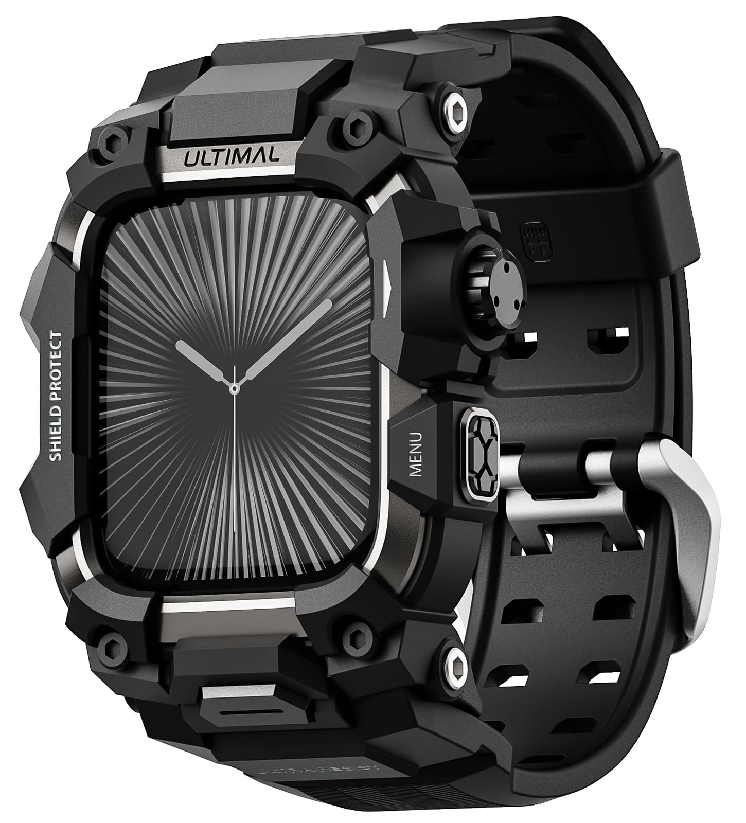 ULTIMAL Rugged Case with Band for Apple Watch 46mm,Compatible with Apple Watch Series 10, Military Grade Shockproof Bumper Cover for iWatch Tactical Band Men (46mm,Black)