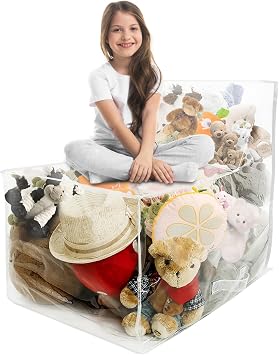 Stuffed Animal Bean Bag Chair for Kids, Waterproof Clear Soft Toy Beanbag ChairNo Filler 110L Large Capacity PVC Bear Toy Organizer for Plush Toys Old Clothes Pillows