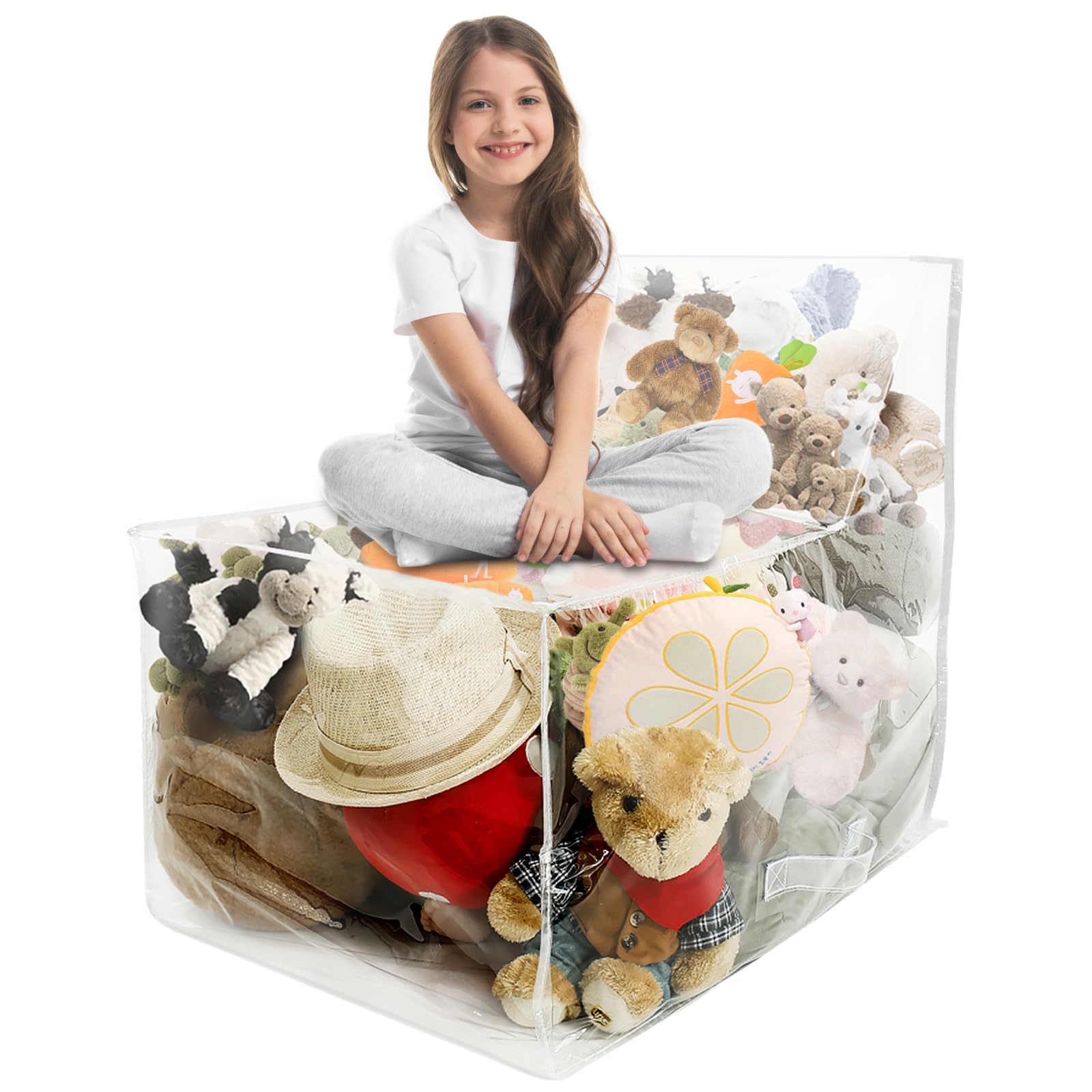 Clear Stuffed Animal Bean Bag Chair Cover For Kids, Waterproof Large Stuffable B