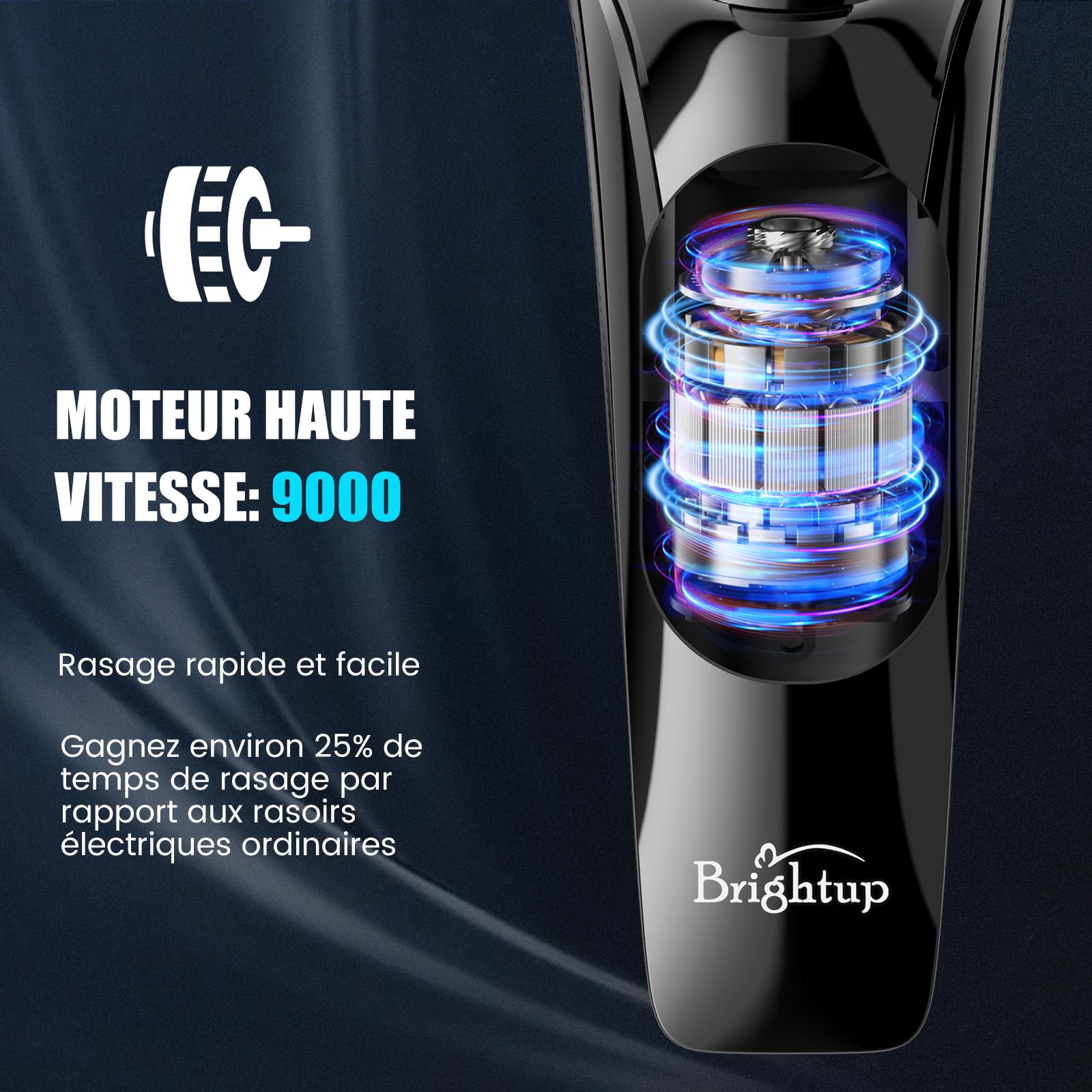 Brightup Rasoir Électrique Homme avec Tête Flottante 4D, Sans Fil LED Rasoirs Barbe Étanche IPX6, Recharge USB-C et Tondeuse Pop-Up, Verrouillage de Voyage