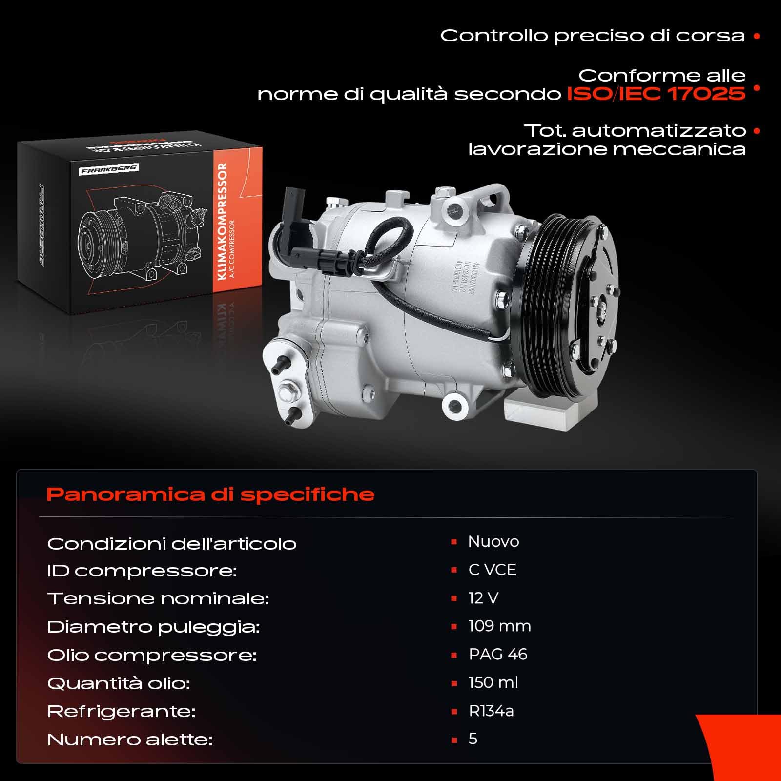 Frankberg Compressore dell'aria condizionata con frizione Compatibile Meriva B Zafira Tourer Insignia A