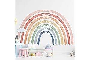 Watercolor Rainbow Wall Decals- Waterproof Peel & Stick Large Wall Sticker for Kids