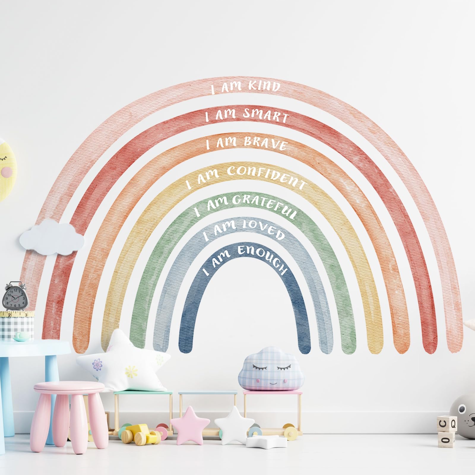 Tinideya 76.77 x 47.24 Inch Multicolor Rainbow with Quotes Wall Decal, Waterproof Vinyl Wall Sticker, Peel and Stick, Cheerful Style, Kids' Room Decor