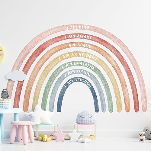 Tinideya 76.77 x 47.24 pulgadas, calcomanía de pared grande de arcoíris con citas inspiradoras, calcomanías de pared de arco iris para despegar y