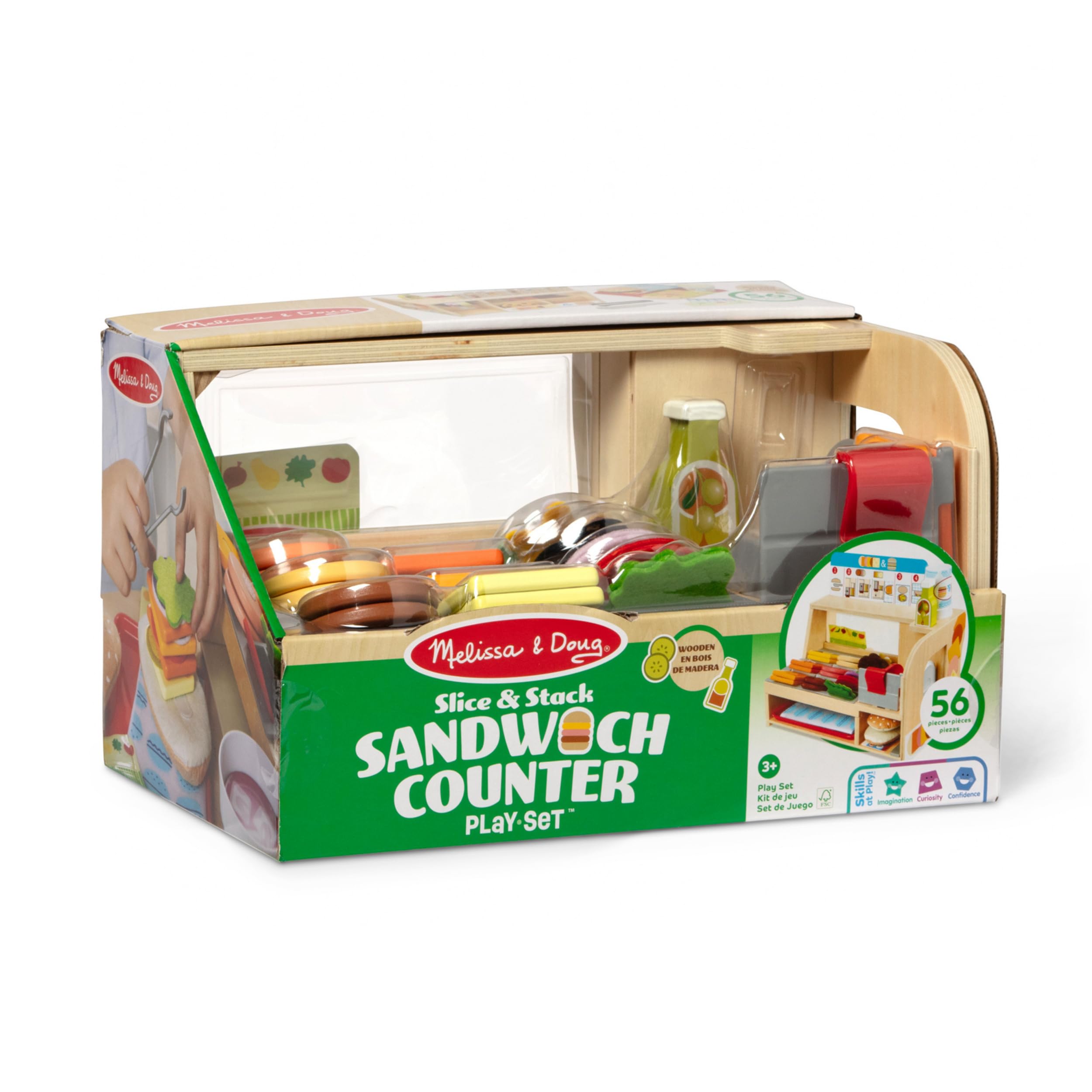Melissa & Doug Banchetto degli Hamburger - Gioco Educativo in Legno, Cibo Giocattolo, Gioco di Imitazione Montessori, Gioco Creativo, Regalo per Bambini e Bambine, 3+ Anni - Certificati FSC