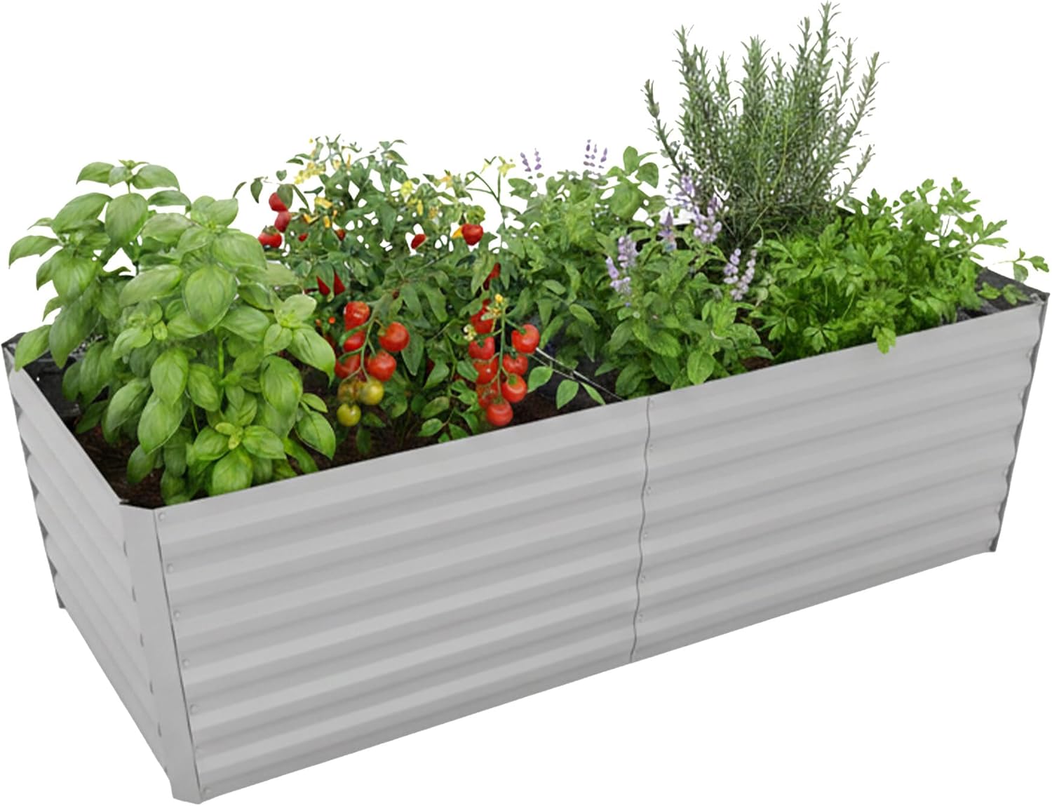 Relaxdays Raised Bed, Galvanised Metal, H 57 x W 180 x D 90 cm, Square Garden Bed for Vegetables, Herbs, Flowers, Light Grey
