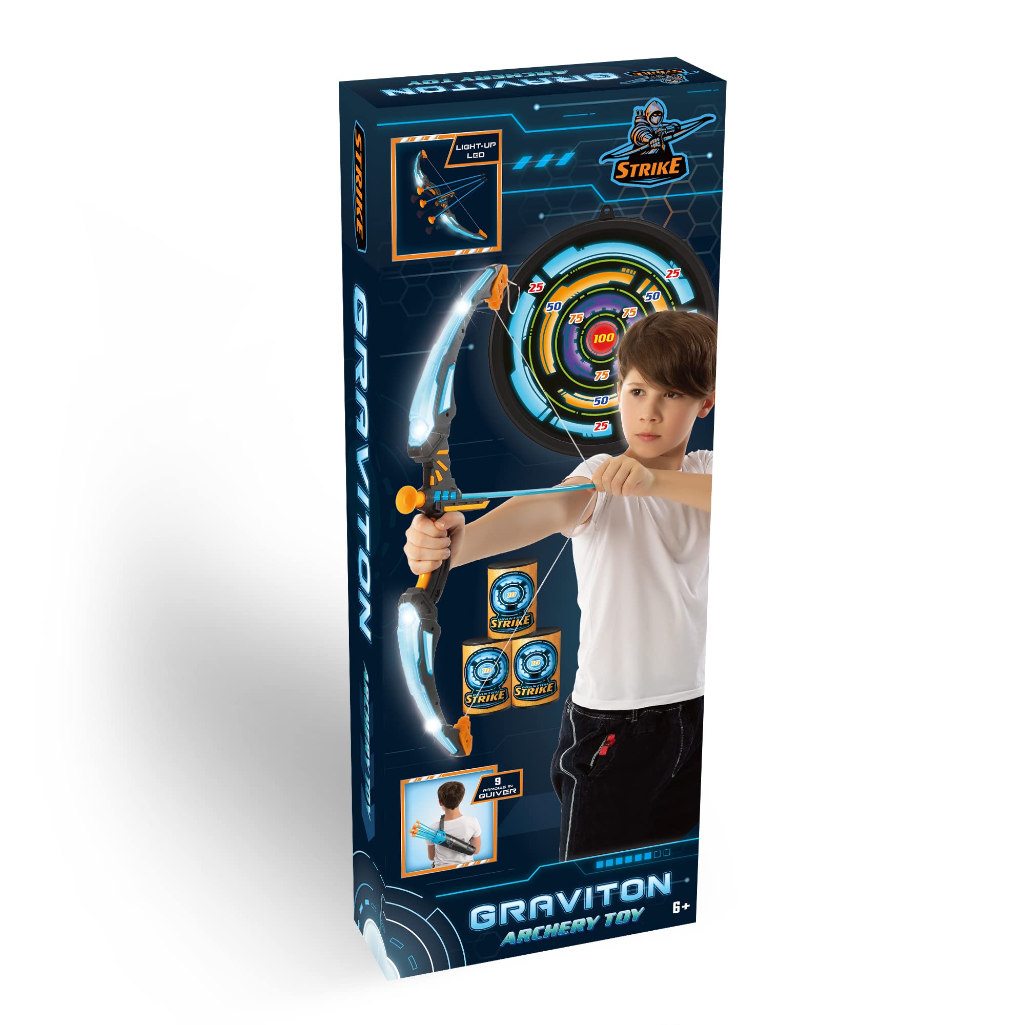 JOYIN Set di 2 Giochi per tiro con L'Arco Graviton con Arco e frecce per Bambini, Set da Gioco per tiro con L'Arco Luminoso con 2 Archi Luminosi, 18 frecce a Ventosa, 8 bersagli e 2 faretre