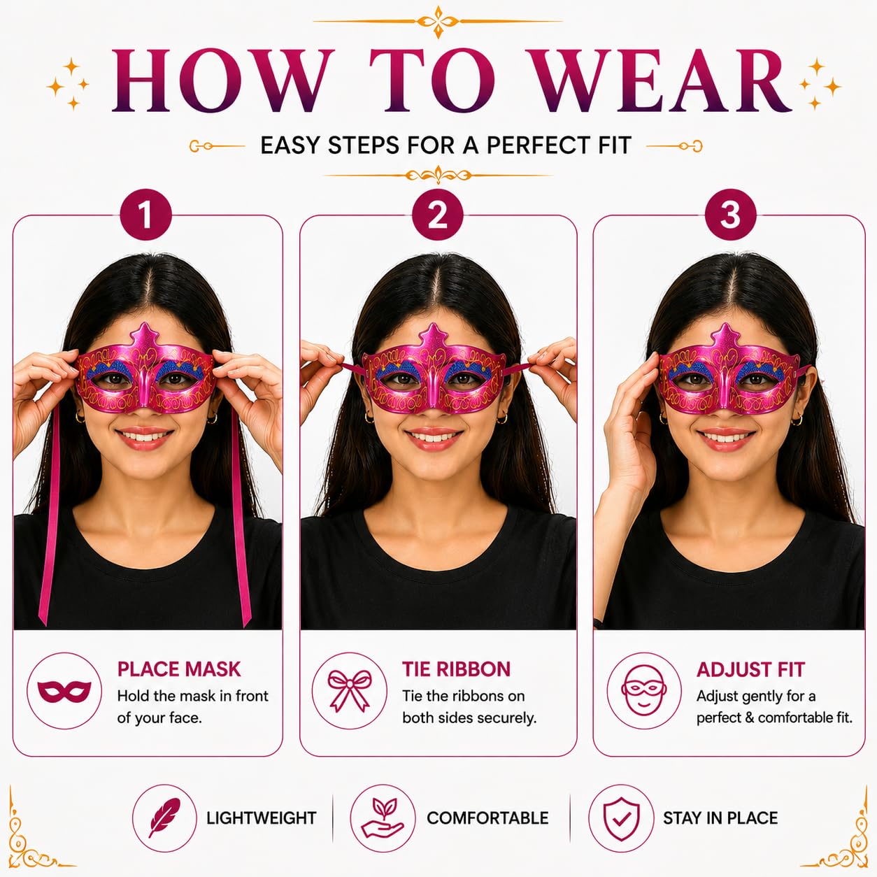 Fun Affairs Glitter Masquerade Eye Mask for Men & Women, Pack of 6 3
