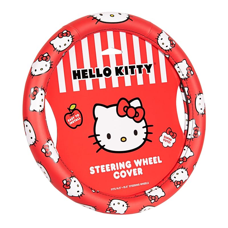 Capa para volante Hello Kitty vermelha em couro sintético, para volantes de 36,8 a 38,1 cm, Carbella