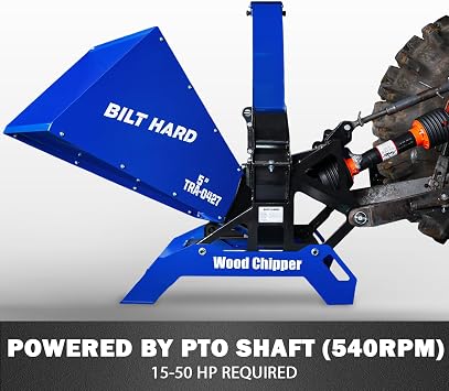 BILT HARD 5 Inch 3 Point PTO Powered Wood Chipper for 15-50 HP Tractors, Leaf Branch Shredder Mulcher, Category 1 Hitch and Quick Hitch Compatible, 25 Rotor with Reversible Blades
