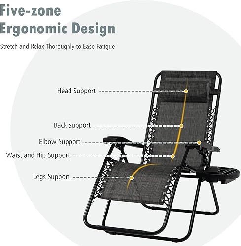 Miniatura 9 de Tangkula Juego de 2 sillas de gravedad cero, sillas plegables para patio, reclinables ajustables al aire libre con soporte para tazas, reposabrazos