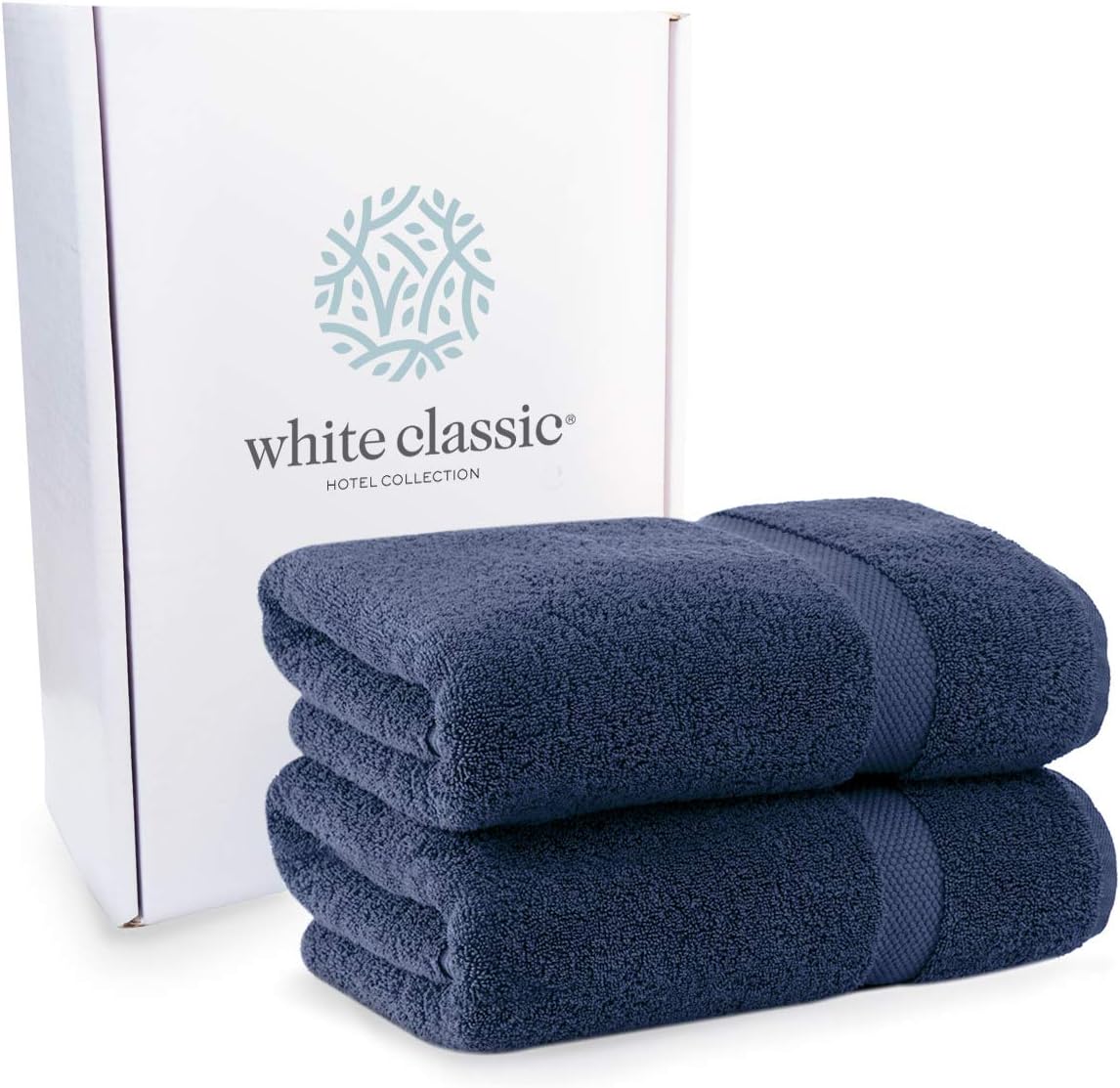 White Classic Luxury Cotton Bath Towels Large - | Highly Absorbent Hotel spa Collection Bathroom Towel | 27x54 Inch | Set of 4 (Navy, 4)