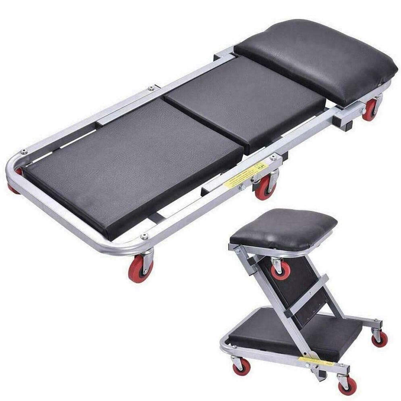 40" Foldable Mechanics Creeper Seat Rolling Chair Garage Work Stool for Auto Repair and Maintenance Black