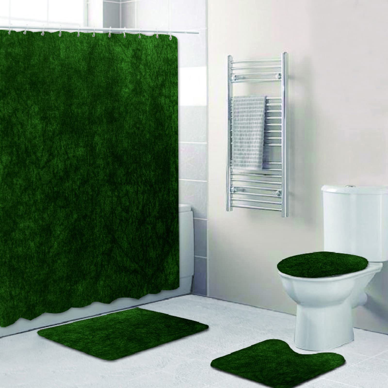 Bath Mat Dark Green Bathroom Mat 3-Piece Set Washable, Soft U Door Mats Indoor+Door Mat Non Slip Shaped Rug Absorb Water(50x80)+Fast Dry Toilet Mat