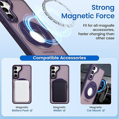 Miniatura 3 de ZCDAYE Funda para Samsung Galaxy S22 con soporte, compatible con soporte giratorio invisible de carga inalámbrica, funda protectora translúcida de