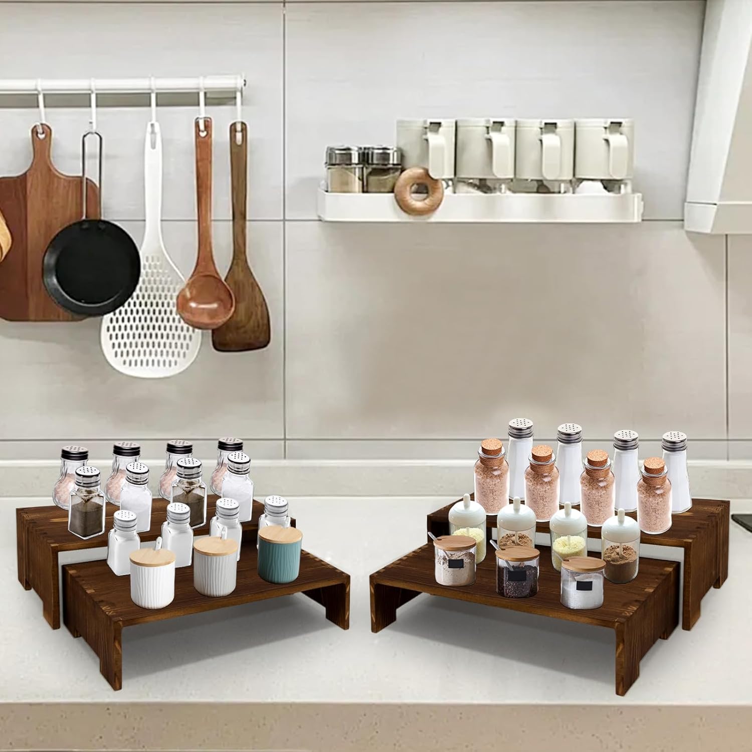 4Pcs Large Display Riser Wood Risers Cupcake Display Stand 2 Tier Racks Rectangular, 2 Set Perfume Decorative Display Dessert Stands for Vendors Event (Large/2Pack Brown) - Image 7