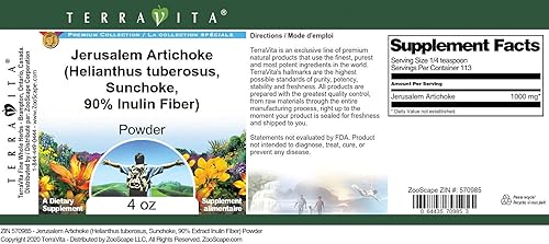 Miniatura 3 de Alcachofa de Jerusalén (Helianthus tuberosus, Sunchoke, 90% fibra de inulina) Polvo (4 oz, ZIN 570985)