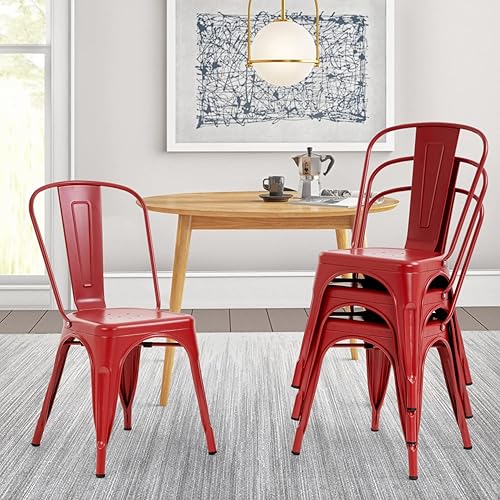 BLKMTY Tolix - Juego de 4 sillas de metal para cocina, sillas de comedor para interiores y exteriores, sillas de patio, silla de bar lateral con