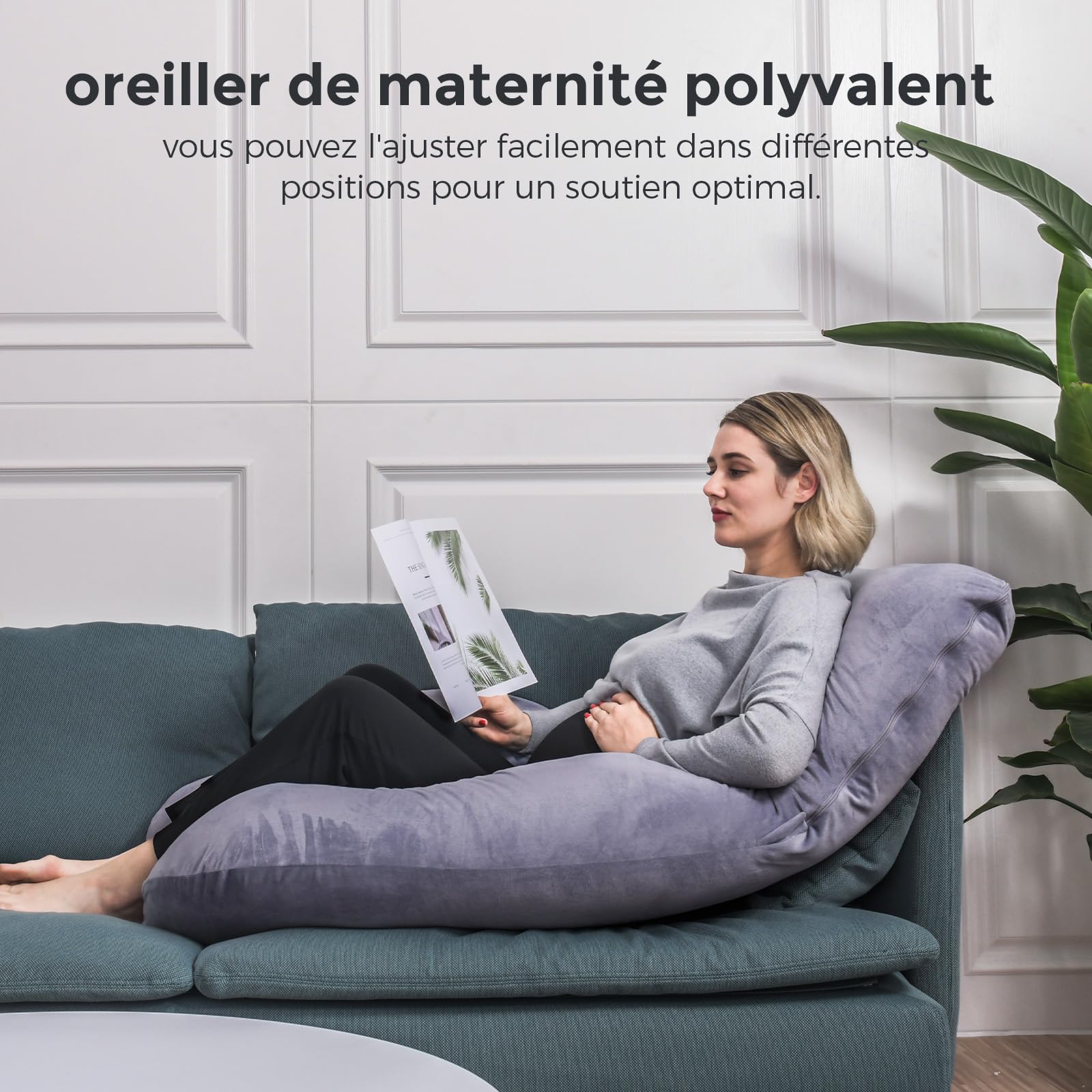 momcozy Coussin de Grossesse, en Velours Cristal, en Forme de U, pour Dormir sur Le côté, 145 cm, soulage Le Dos et Les Hanches