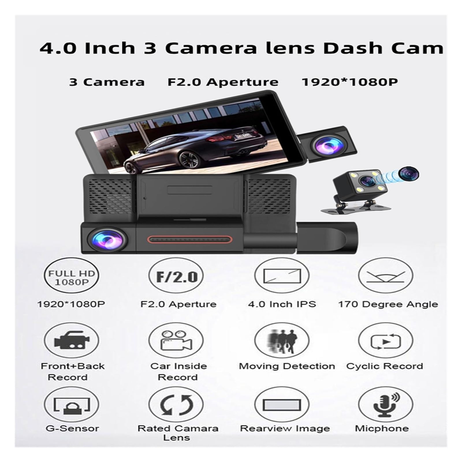 Przód kamery samochodowej Kamera do deski rozdzielczej samochodu 1080P przednia kabina i tylna kamera samochodowa; Wideorejestrator Night Vision G-Sensor Nagrywanie w pętli 24h Monitor parkowania Łatw