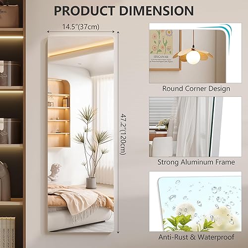 Miniatura 2 de Vlsrka Espejo LED de longitud completa con luces RGB y diamante de cristal aplastado espejo de pie independiente espejo iluminado de cuerpo completo