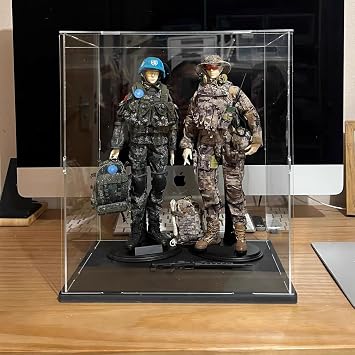 Clear Acrylic Display Case for Lego Messi 43015 CR7 Ronaldo 43016 Figures | Transparent 3mm Box for Soccer Legend 43300 Winnie Pooh 76429 Talking Sorting Hat 21357 10338 43290, Black 9.8x9.8x11.8 in