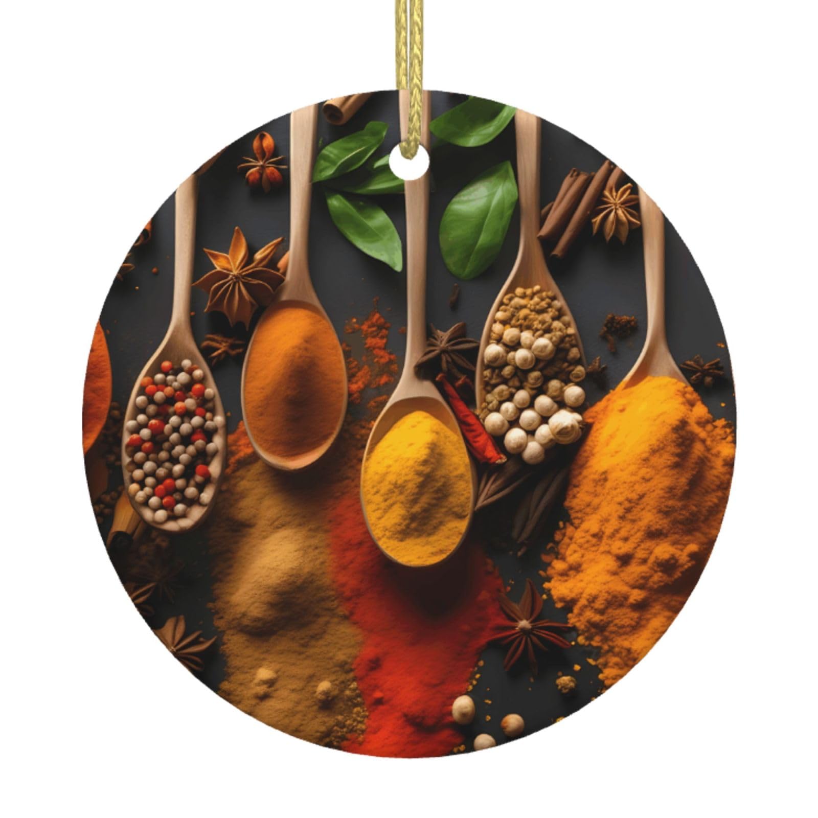 Spices Print Christmas Ornaments, Ceramic Hanging Ornament, Round Shape Decorations