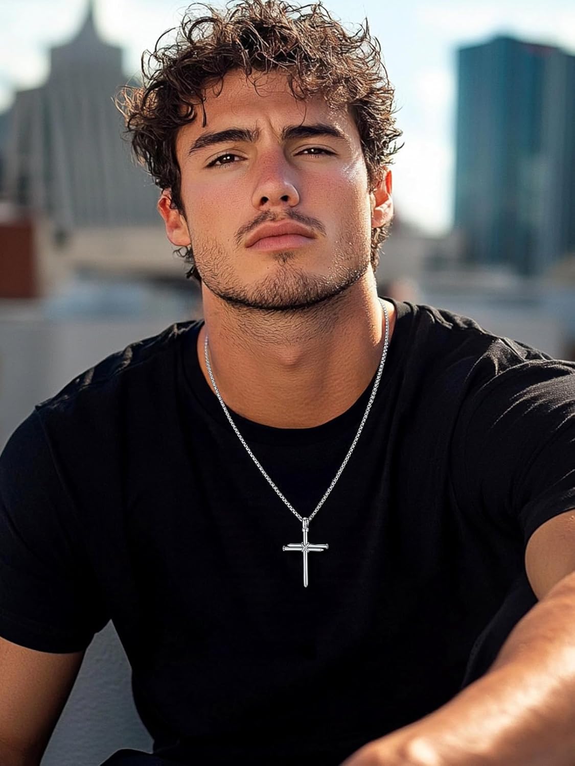 FaithHeart Stainless Steel Cross Necklace for Men, Silver/Black/Gold Cross Chains for Men Religious Amulet Necklaces Christian Gifts for Dad - Image 9