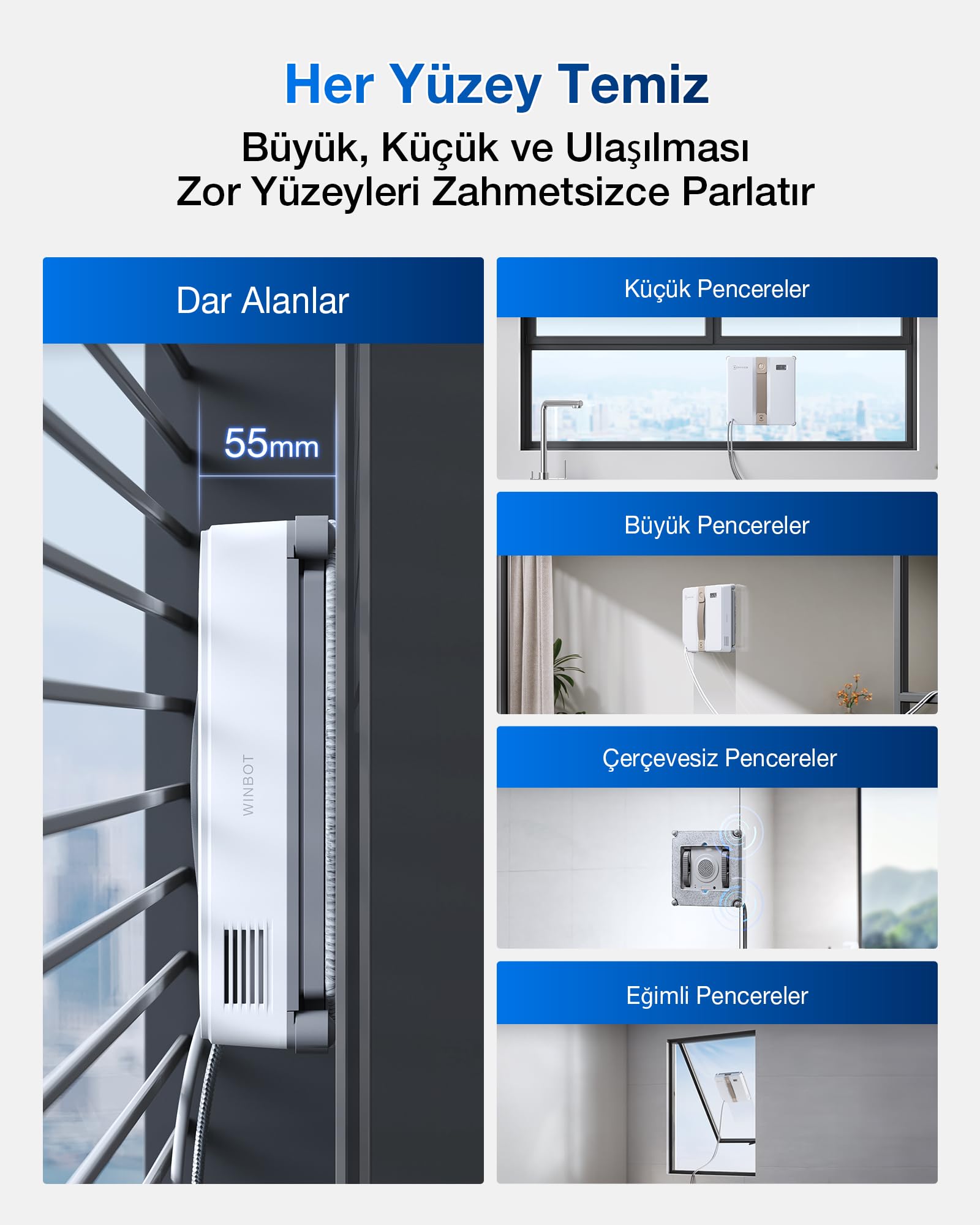 ECOVACS WINBOT Mini Robot de Nettoyage de vitres, Design Compact, Double Buses avec pulvérisation ultrasonique, système de Protection à 9 étapes, Planification Intelligente du Trajet, Blanc