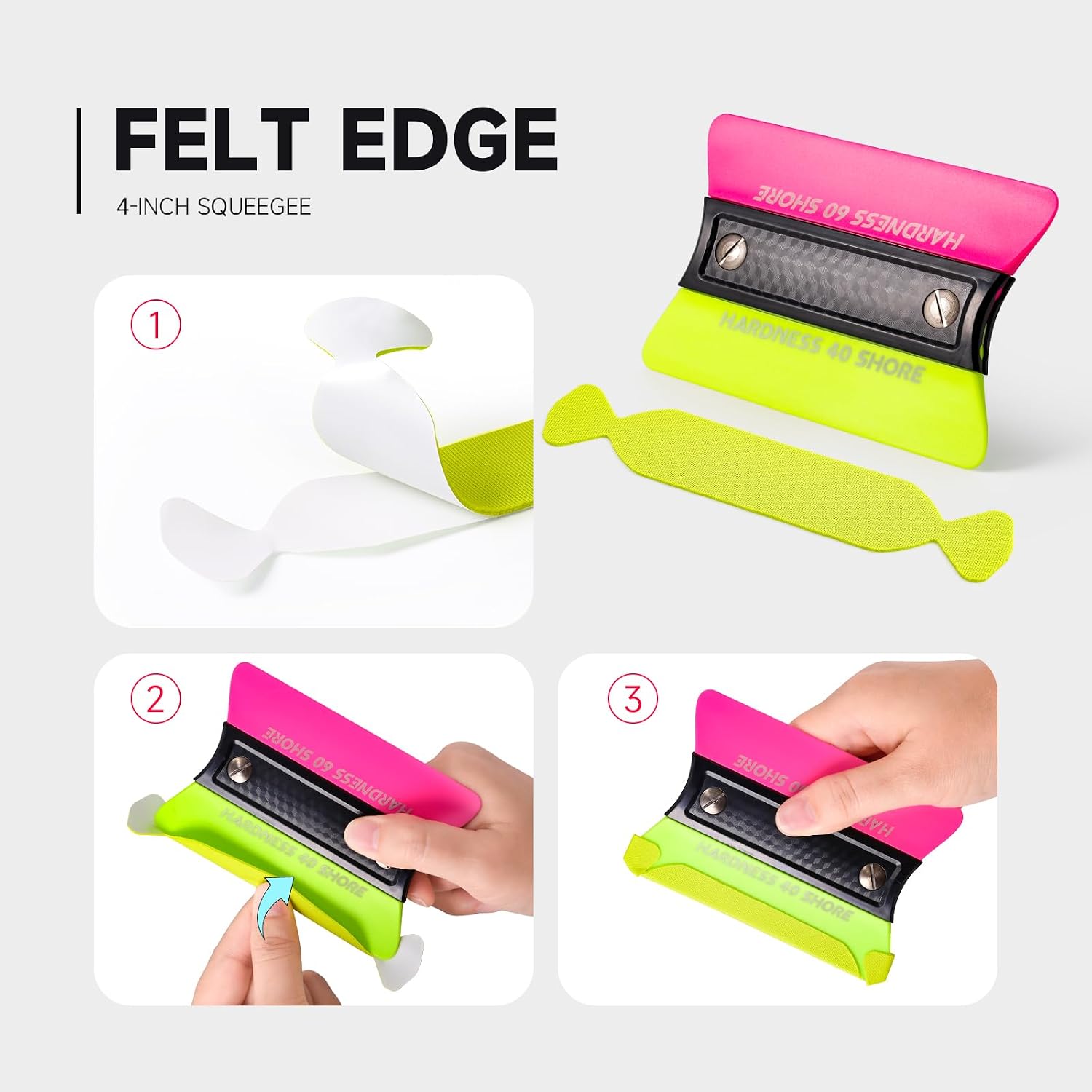 FOSHIO Pre-Cut Squeegee Felts, 30PCS Vinyl Squeegee Buffer, Felt Tape with Adhesive Backing Fit 4-inchs for Window Tint Kit, Vinyl Wrap Tools (Green)