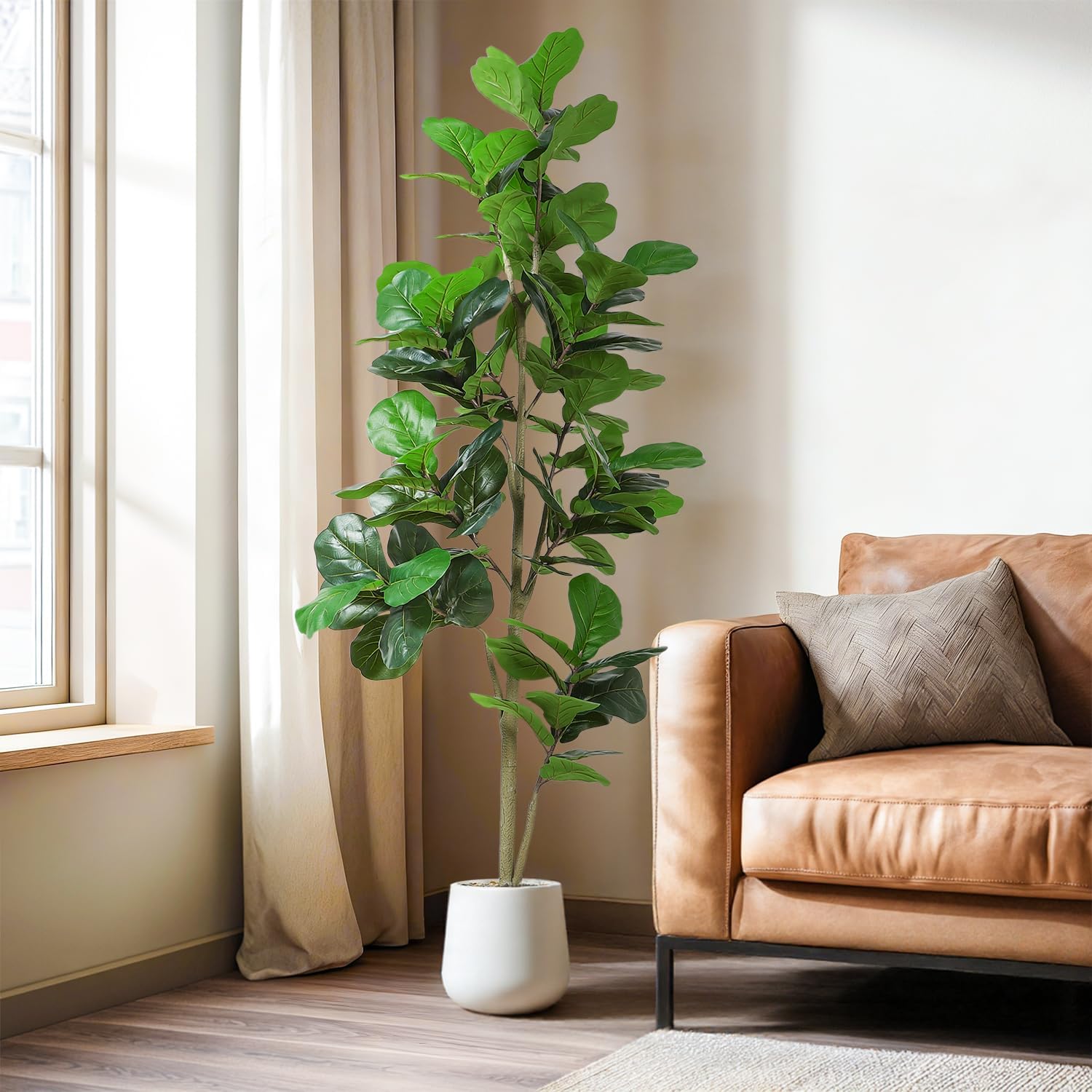 Artificial Fiddle Leaf Tree, 7ft Faux Plant Fake Ficus Lyrata Trees with White Planter, Artificial Fig Trees Floor Plants for House Office Living Room Indoor Home Decor, Housewarming Gift - Image 7