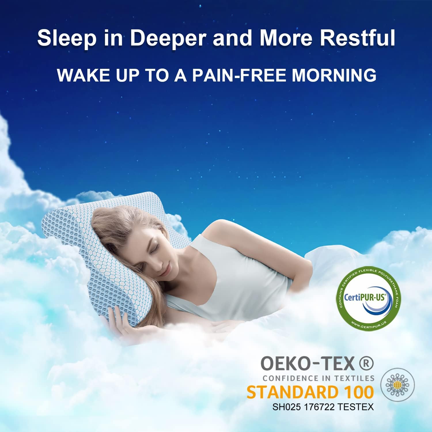 Anvo Memory Foam Pillow, Neck Contour Cervical Orthopedic Pillow for Sleeping Side Back Stomach Sleeper, Ergonomic Bed Pillow for Neck Pain - Blue White, Soft, SOFT - Standard (24 x 13.4 x 4.7'') : Home & Kitchen