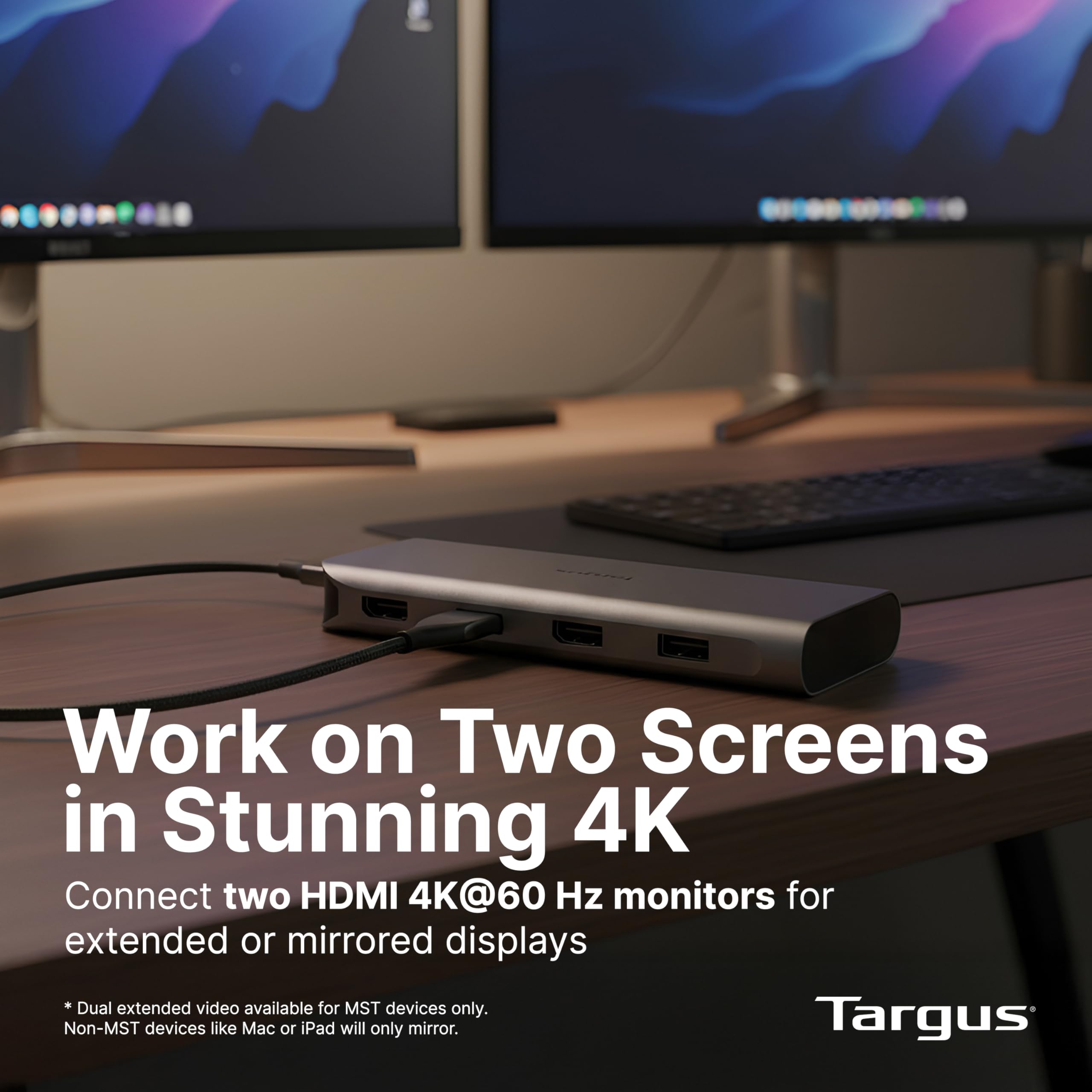 Targus Dual Video Mobile Dock mit 140W EPR Power Pass-Through, Dual HDMI 4K @60Hz, 2X USB-C & 2X USB-A 10Gbps, Gigabit Ethernet, EcoSmart Design DOCK427GL