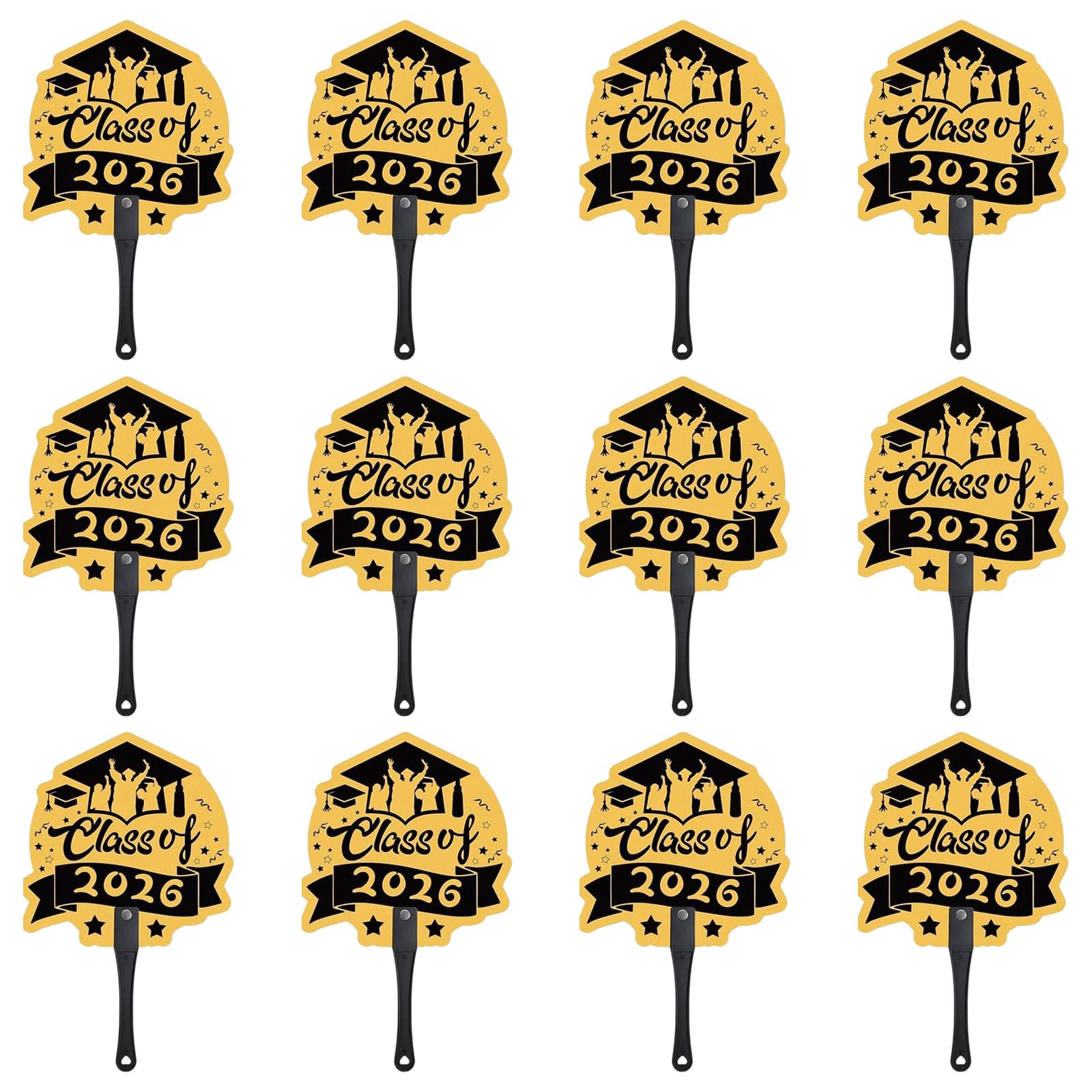 12PCS Class of 2026 Congrat Grad Handheld Fan Party Supplies Hand Fan for Graduation Ceremony and Decorative Display Graduation Photoshoot Props