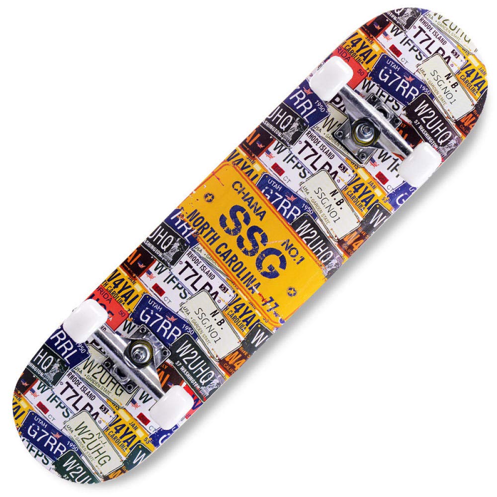 Skate Estampado Azul Amarillo Skateboard 80x20 cm 7 Capas de Madera de Arce con Rodamientos ABEC-7 Skateboard Niña Monopatin Niños Skate Completo Adecuado para Principiantes Adulto Longboard