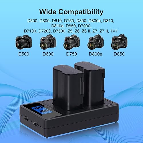 Miniatura 2 de EN-EL15 Juego de baterías y cargador para Nikon Z6 Z6ii Z7 z7ii Z8 D750 D850 D7000 D7500 D7100 D7200 D500 D600 D610 D800 D810 D8500 Cámara 220 0 mAh