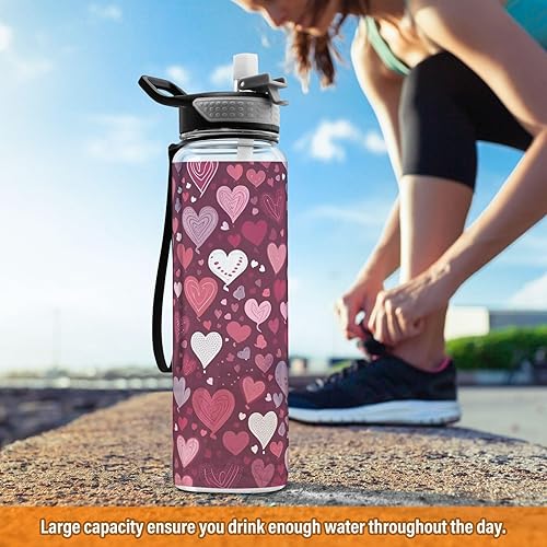 Miniatura 6 de FUGIDOG Botella de agua de 32 onzas con forma de corazón para el día de San Valentín, botella de agua deportiva de plástico Tritan sin BPA con tapa