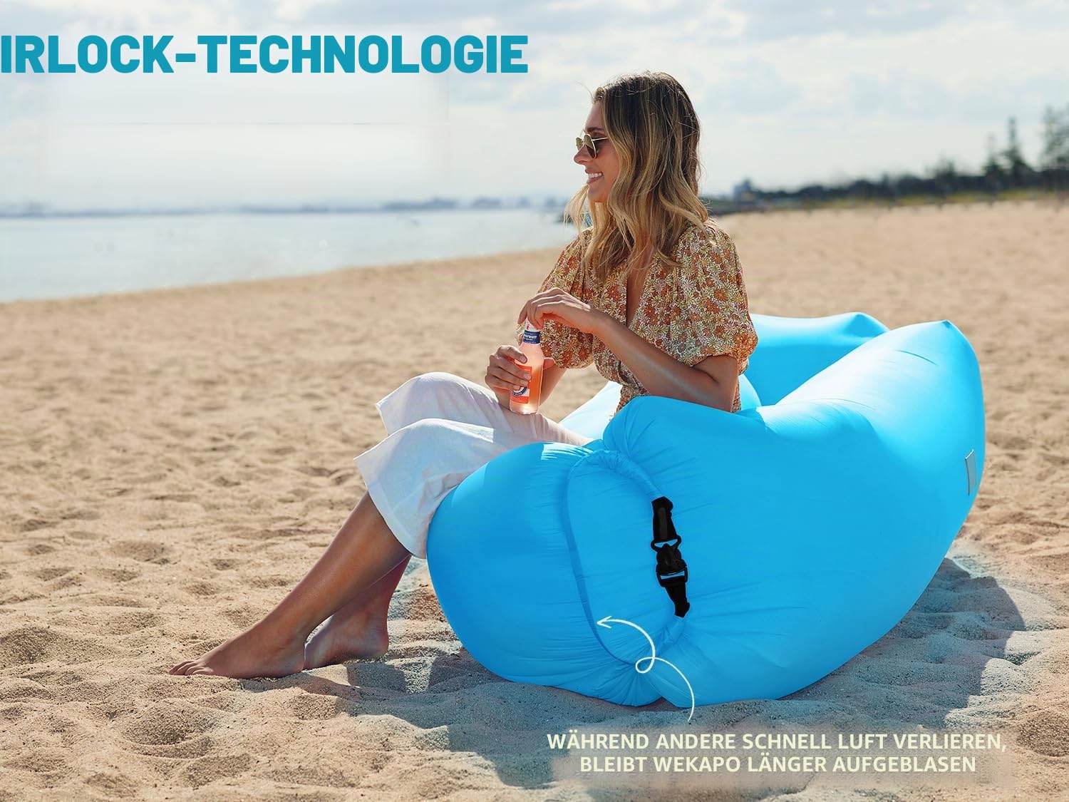 Wekapo Aufblasbarer Lounger mit Tragebeutel, Sicherungsstock und Pflaschenöffner für Reisen, Camping, Wander, Schwimmbad- und Strandparties.