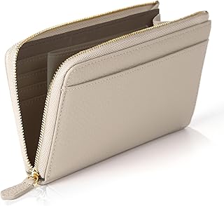 LASIEM(ラシエム) 長財布 財布 レディース 小さい長財布 「スマホサイズ 従来品から-3cm」 本革 コンパクト L字ファスナー シンプル ボックス付き アイボリー×エトープ