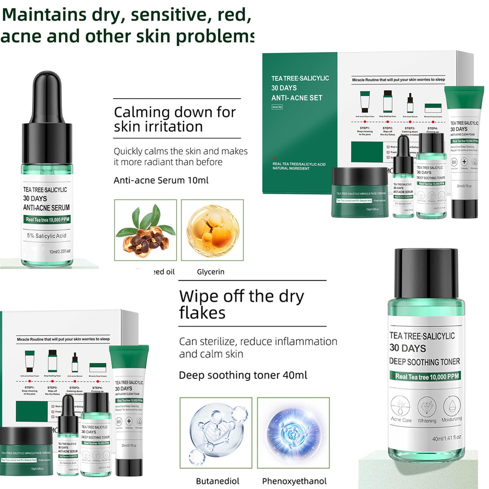 Tea Tree Salicylic Acid Acne Kit,Salicylic Acid Glycerin 4-In-1